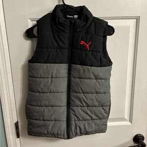 Puma Kids Black & Gray Puffer Vest with Red Puma Logo